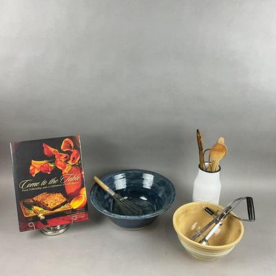 K384 Mixing Bowls, Utensils & Cookbook - Kitchen Essentials Lot