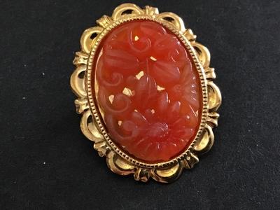 Etched Glass / Stone Cameo Brooch