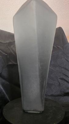 Frosted Obelisk Glass Vase – Modern Geometric Art Decor in Fog Gray (14”)