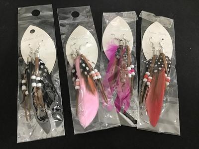 4 Pair Boho Feather Earrings. New