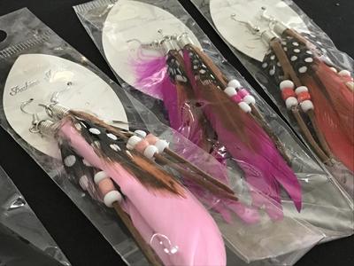 4 Pair Boho Feather Earrings. New