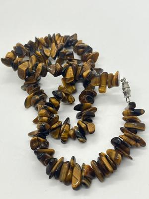 LOT 69: Natural Tiger's Eye Chip Beaded Necklaces