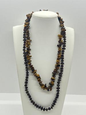 LOT 69: Natural Tiger's Eye Chip Beaded Necklaces