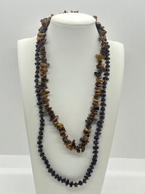 LOT 69: Natural Tiger's Eye Chip Beaded Necklaces