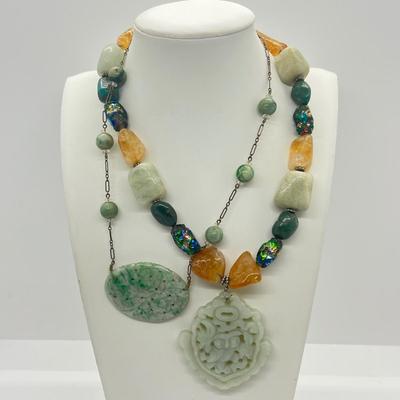 LOT 70: Gorgeous Gemstone Necklaces with Carved Pendants