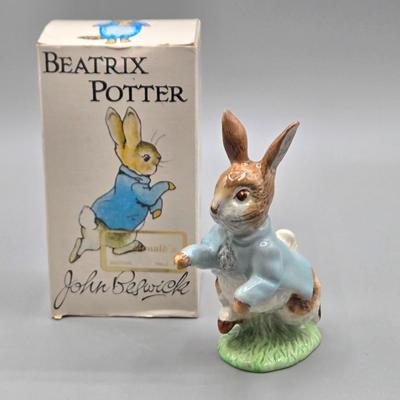 LOT 96: Vintage Department 56 Ceramic Grandma Bunny Rabbit, Beatrix Potter’s Peter Rabbit, and Tiny Talk Collection Caring Bunny Figurine...