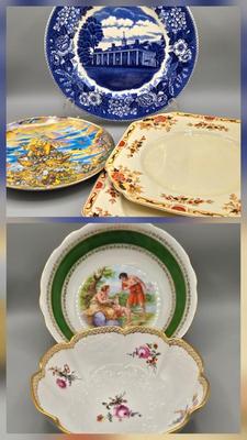 LOT 98: Staffordshire Ware Plate Mount Vernon, Vintage Franklin Mint Bill Bell Two By Two, Lenox Mayence Bowl, and More