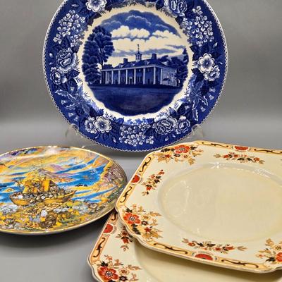 LOT 98: Staffordshire Ware Plate Mount Vernon, Vintage Franklin Mint Bill Bell Two By Two, Lenox Mayence Bowl, and More