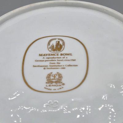 LOT 98: Staffordshire Ware Plate Mount Vernon, Vintage Franklin Mint Bill Bell Two By Two, Lenox Mayence Bowl, and More