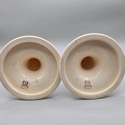 LOT 99: Lenox Ceramic Greenfield Candlestick Holders, Windsor Collection Candlesticks, and Vintage Pink Acanthus Leaf Bowl