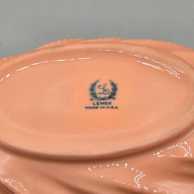 LOT 99: Lenox Ceramic Greenfield Candlestick Holders, Windsor Collection Candlesticks, and Vintage Pink Acanthus Leaf Bowl