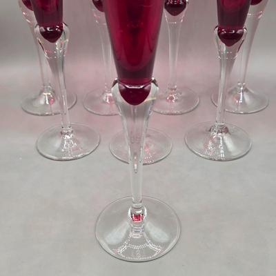 LOT 100: Vintage Holiday Gem Lenox Ruby Red Crystal Champagne Flutes