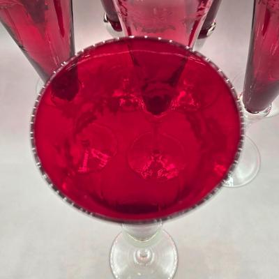 LOT 100: Vintage Holiday Gem Lenox Ruby Red Crystal Champagne Flutes