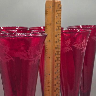LOT 100: Vintage Holiday Gem Lenox Ruby Red Crystal Champagne Flutes