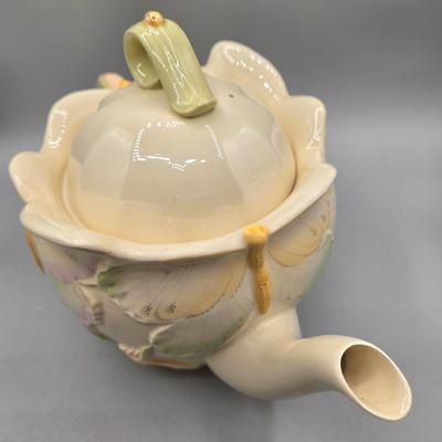 LOT 121: Vintage Lenox China Garden Splendor Butterfly Teapot, Creamer, and Sugar Set