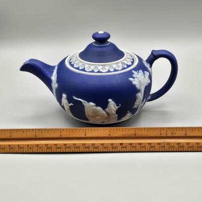 LOT 122: Antique Wedgwood Blue Jasperware Sacrifice to Ceres Tea Set