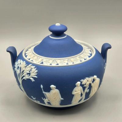 LOT 122: Antique Wedgwood Blue Jasperware Sacrifice to Ceres Tea Set