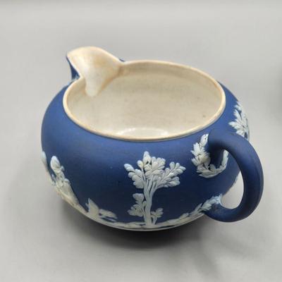 LOT 122: Antique Wedgwood Blue Jasperware Sacrifice to Ceres Tea Set