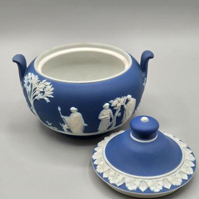 LOT 122: Antique Wedgwood Blue Jasperware Sacrifice to Ceres Tea Set