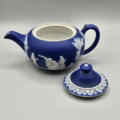 LOT 122: Antique Wedgwood Blue Jasperware Sacrifice to Ceres Tea Set