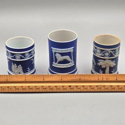 LOT 123: Antique Wedgwood Jasperware Plate and Multiple Spill Vases