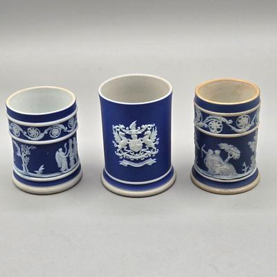 LOT 123: Antique Wedgwood Jasperware Plate and Multiple Spill Vases