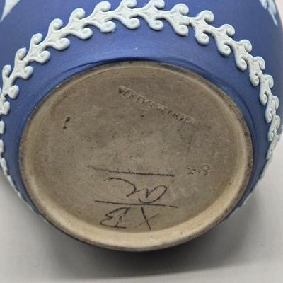 LOT 124: Wedgwood Blue Jasperware Cup and Saucer, 2 Small Pitchers, and More