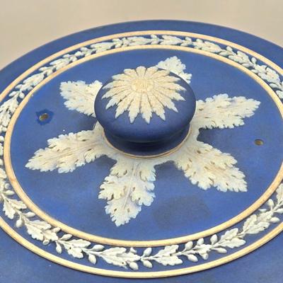 LOT 125: Wedgwood Dark Cobalt Blue Jasperware Cheese Dome with Underplate