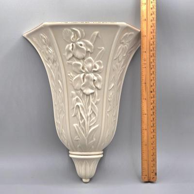 LOT 126: Set of 2 Vintage Lenox Masterpiece Embossed Irises Hanging Vases