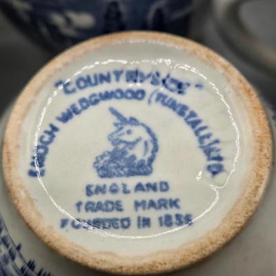 LOT 131: Enoch Wedgwood Tunstall Countryside Pieces Including 12 Cups, 17 Saucers, Creamer, and Sugar/ Storage Cases Included