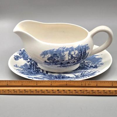 LOT 132: Vintage Countryside Blue Enoch Wedgewood Dinnerware Including 20 Dinner, 10 Dessert Plates, 10 Soup, 8 Dessert Bowls, 2 Serving...