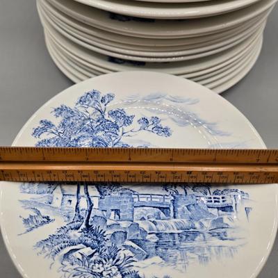 LOT 132: Vintage Countryside Blue Enoch Wedgewood Dinnerware Including 20 Dinner, 10 Dessert Plates, 10 Soup, 8 Dessert Bowls, 2 Serving...