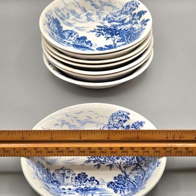 LOT 132: Vintage Countryside Blue Enoch Wedgewood Dinnerware Including 20 Dinner, 10 Dessert Plates, 10 Soup, 8 Dessert Bowls, 2 Serving...