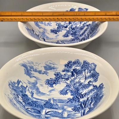 LOT 132: Vintage Countryside Blue Enoch Wedgewood Dinnerware Including 20 Dinner, 10 Dessert Plates, 10 Soup, 8 Dessert Bowls, 2 Serving...