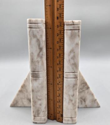 LOT 138: Vintage Cast Metal LEX Scales of Justice Bookend and Set of Marble-Like Bookends