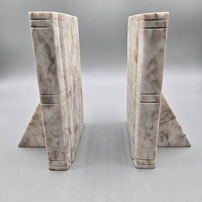 LOT 138: Vintage Cast Metal LEX Scales of Justice Bookend and Set of Marble-Like Bookends