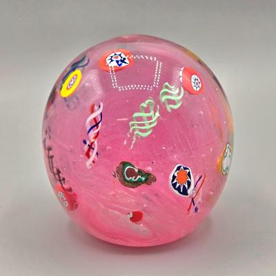 LOT 141: Carved Stone Bull Statue, Red Glass Mushroom Vase, and Gentile Glass Paperweight