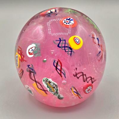 LOT 141: Carved Stone Bull Statue, Red Glass Mushroom Vase, and Gentile Glass Paperweight