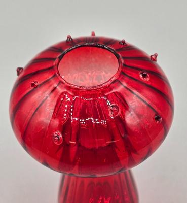 LOT 141: Carved Stone Bull Statue, Red Glass Mushroom Vase, and Gentile Glass Paperweight