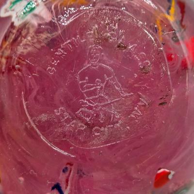 LOT 141: Carved Stone Bull Statue, Red Glass Mushroom Vase, and Gentile Glass Paperweight