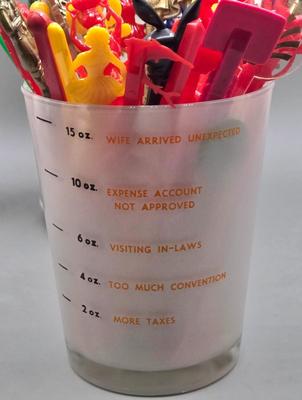 LOT 143: Vintage Old Rip Van Winkle New Jersey Bicentennial Cumberland Porcelain Decanter, 1960's Tired Business Highball Glass,...