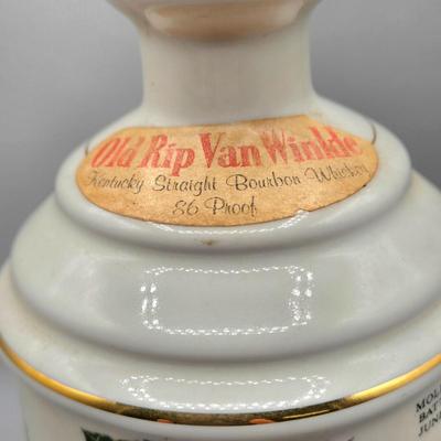 LOT 143: Vintage Old Rip Van Winkle New Jersey Bicentennial Cumberland Porcelain Decanter, 1960's Tired Business Highball Glass,...