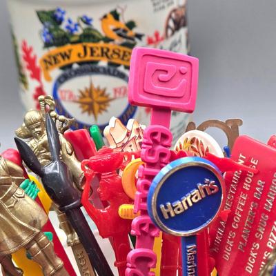 LOT 143: Vintage Old Rip Van Winkle New Jersey Bicentennial Cumberland Porcelain Decanter, 1960's Tired Business Highball Glass,...