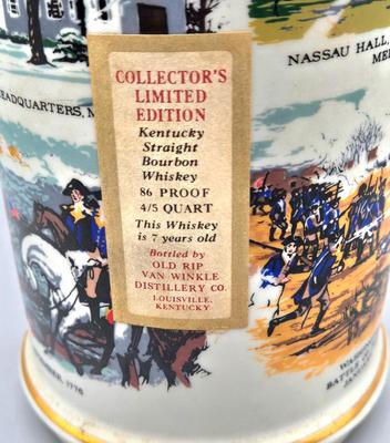 LOT 143: Vintage Old Rip Van Winkle New Jersey Bicentennial Cumberland Porcelain Decanter, 1960's Tired Business Highball Glass,...
