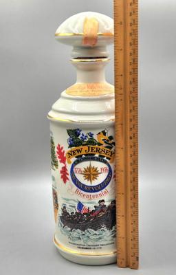 LOT 143: Vintage Old Rip Van Winkle New Jersey Bicentennial Cumberland Porcelain Decanter, 1960's Tired Business Highball Glass,...