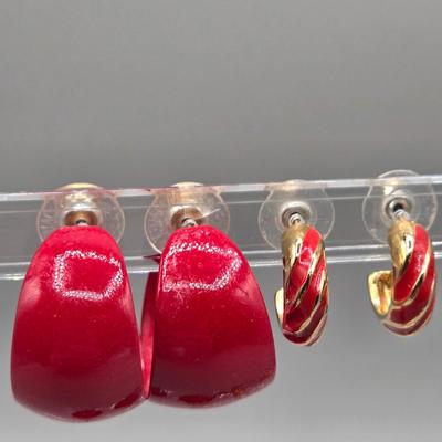 LOT 149J: Red Roses, Red Planes, Red Hoops, Red Crabs Pierced Earrings and More