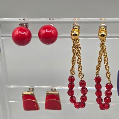 LOT 149J: Red Roses, Red Planes, Red Hoops, Red Crabs Pierced Earrings and More