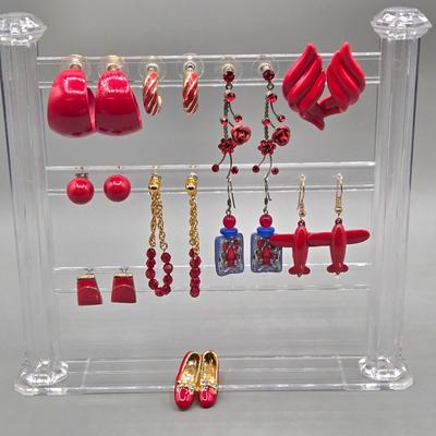 LOT 149J: Red Roses, Red Planes, Red Hoops, Red Crabs Pierced Earrings and More