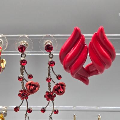 LOT 149J: Red Roses, Red Planes, Red Hoops, Red Crabs Pierced Earrings and More
