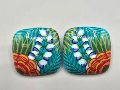 LOT 150J: Vintage Square Plastic Turquoise Red Poppy Flower Leaf Enamel Stud Earrings,Teal Blue Round Spiral Button Studs, Aqua Blue...